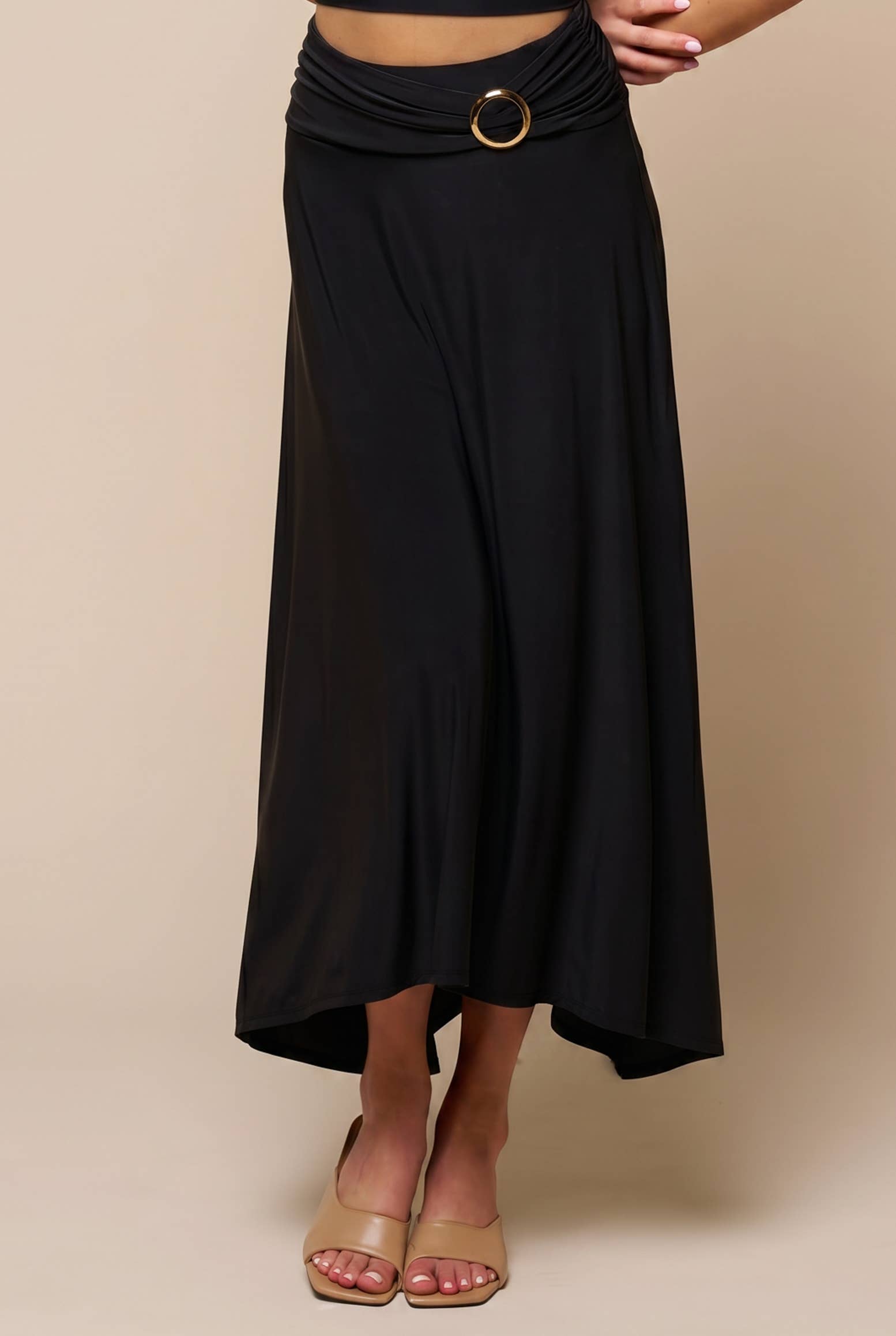 Flowy Golden Buckle Maxi Skirt