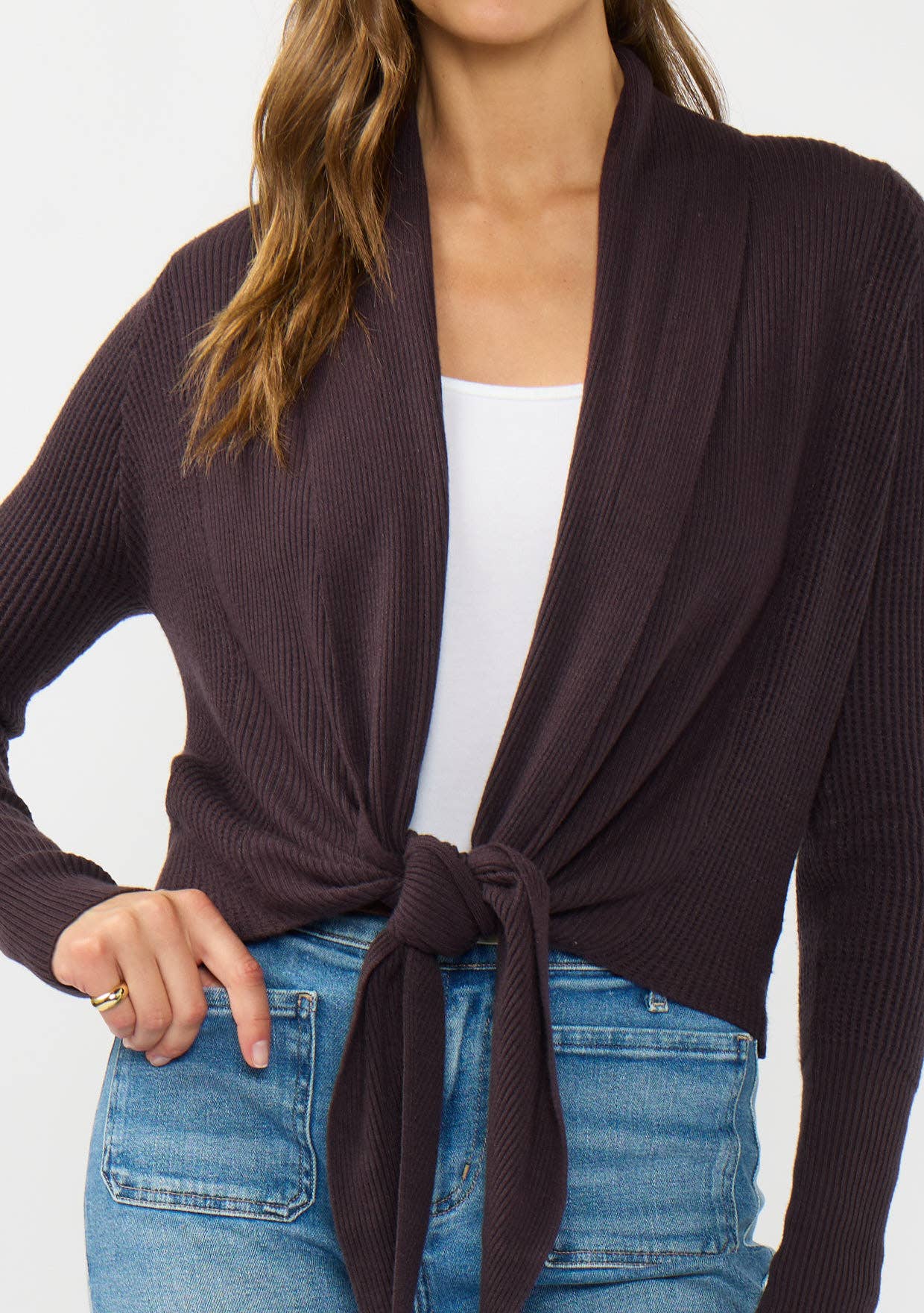 Waffle Knit Long Cozy Wrap Top