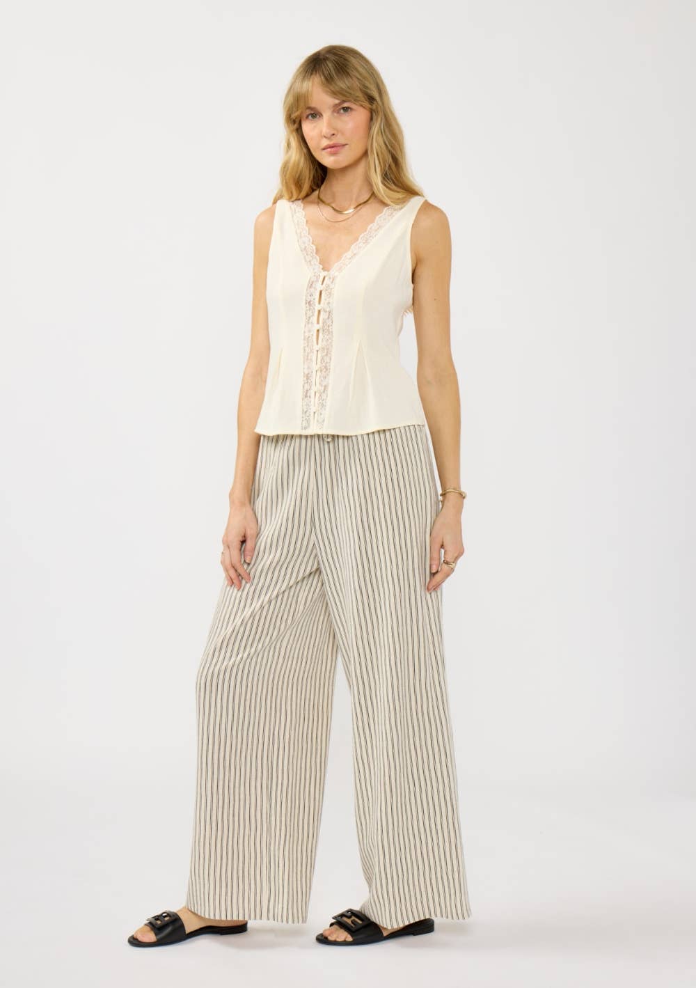 Romantic Lace Trim Button Front Top