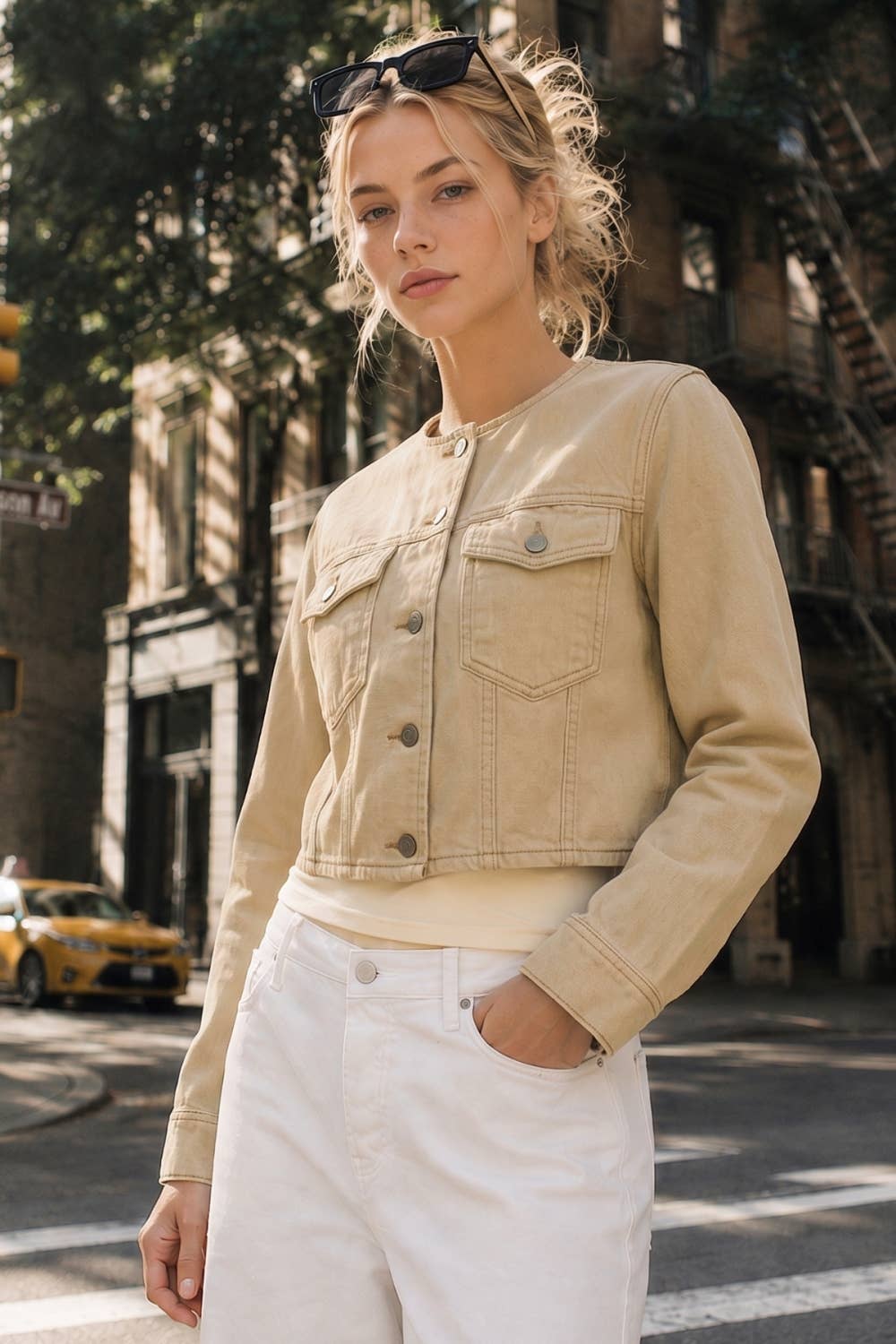 Washed Cotton Cropped Utility Jacket