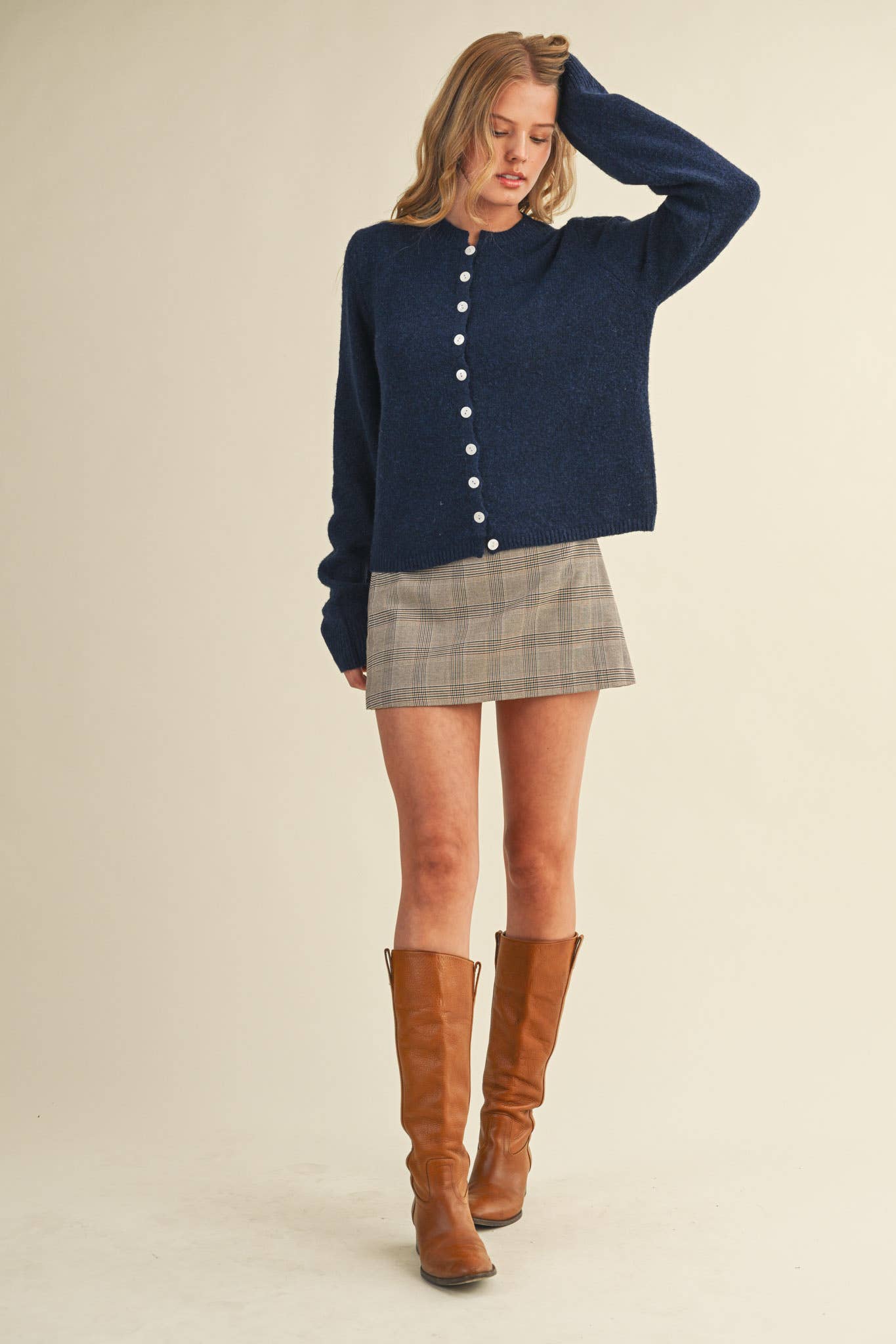Marled Knit Sweater Cardigan: Midnight Navy