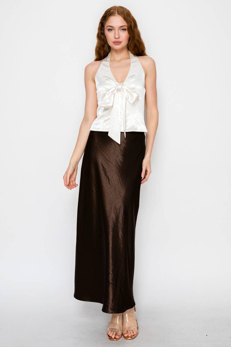 Silky Bias Cut Satin Midi Skirt