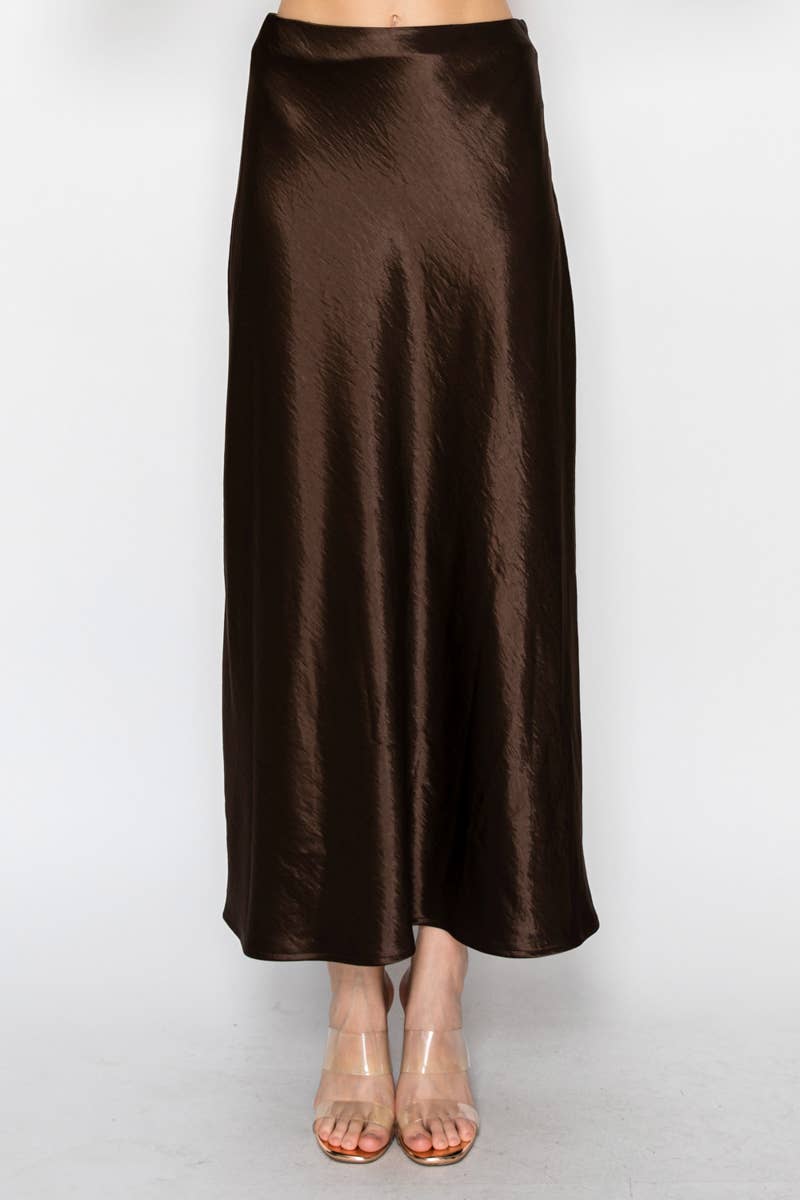 Silky Bias Cut Satin Midi Skirt