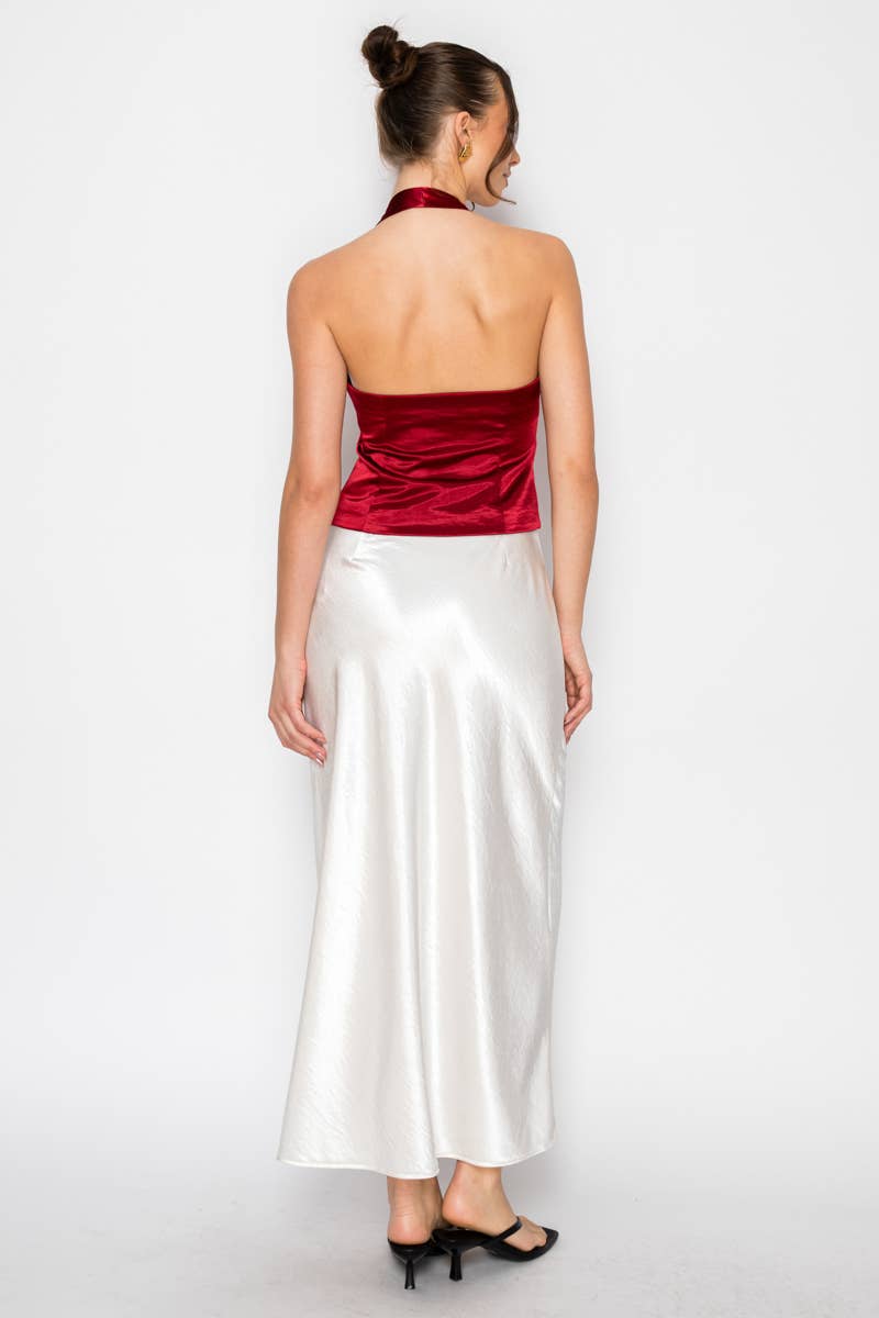 Silky Bias Cut Satin Midi Skirt