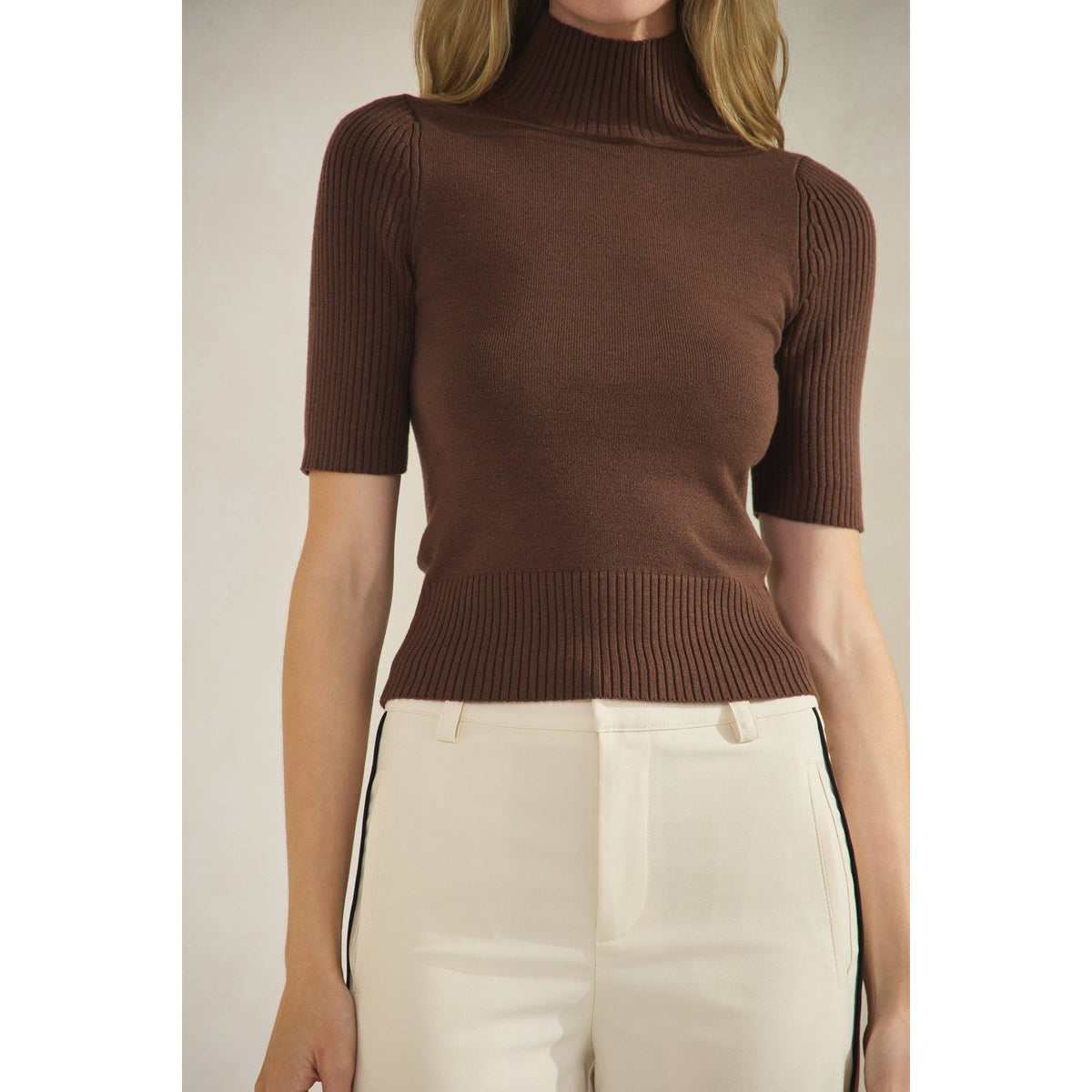 Short Sleeve Mock Neck Sweater Top