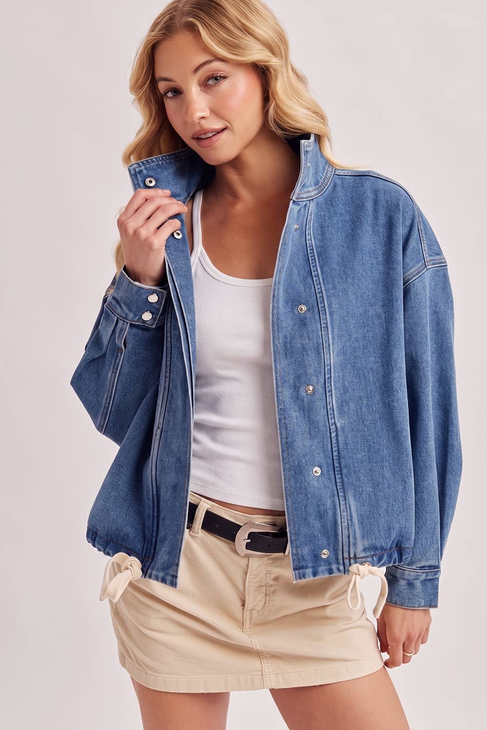 BOXY OVERSIZED FUNNEL NECK DENIM JACKET