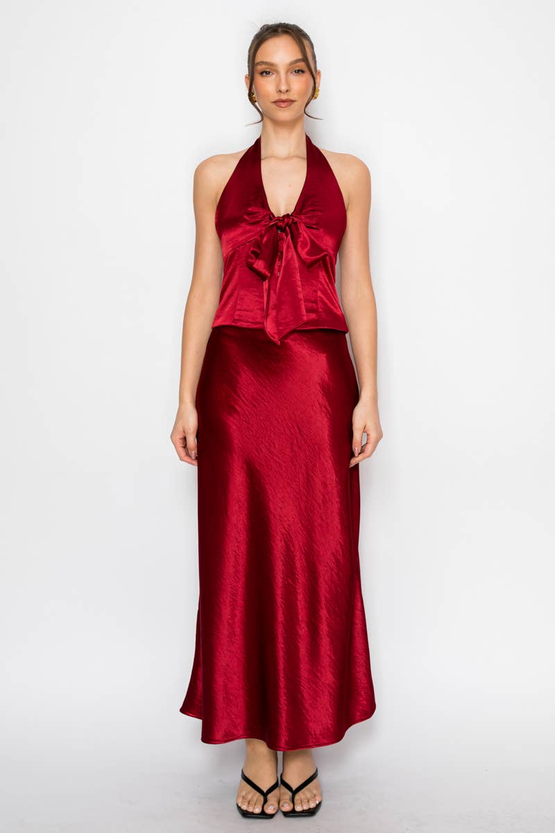 Silky Bias Cut Satin Midi Skirt