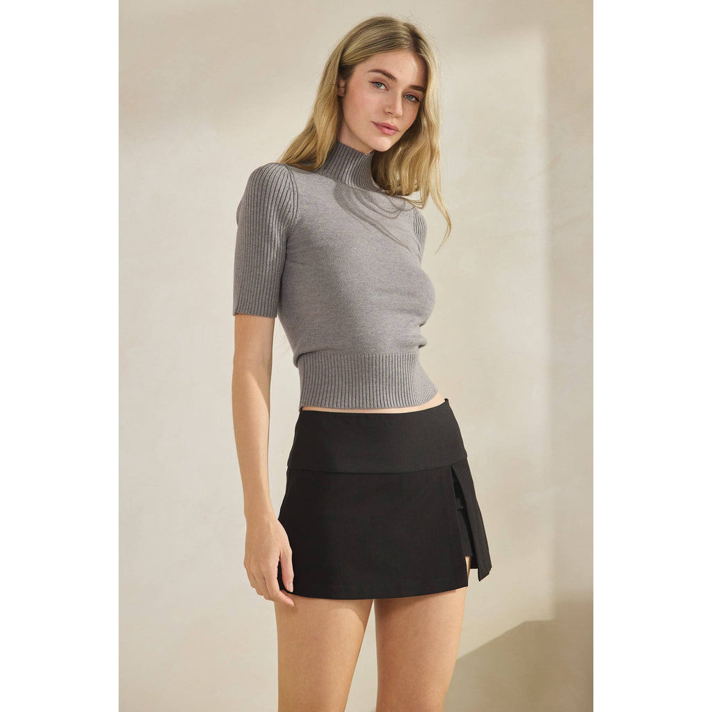 Short Sleeve Mock Neck Sweater Top