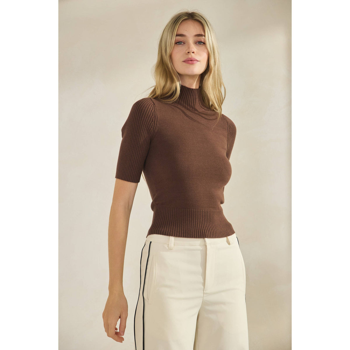 Short Sleeve Mock Neck Sweater Top