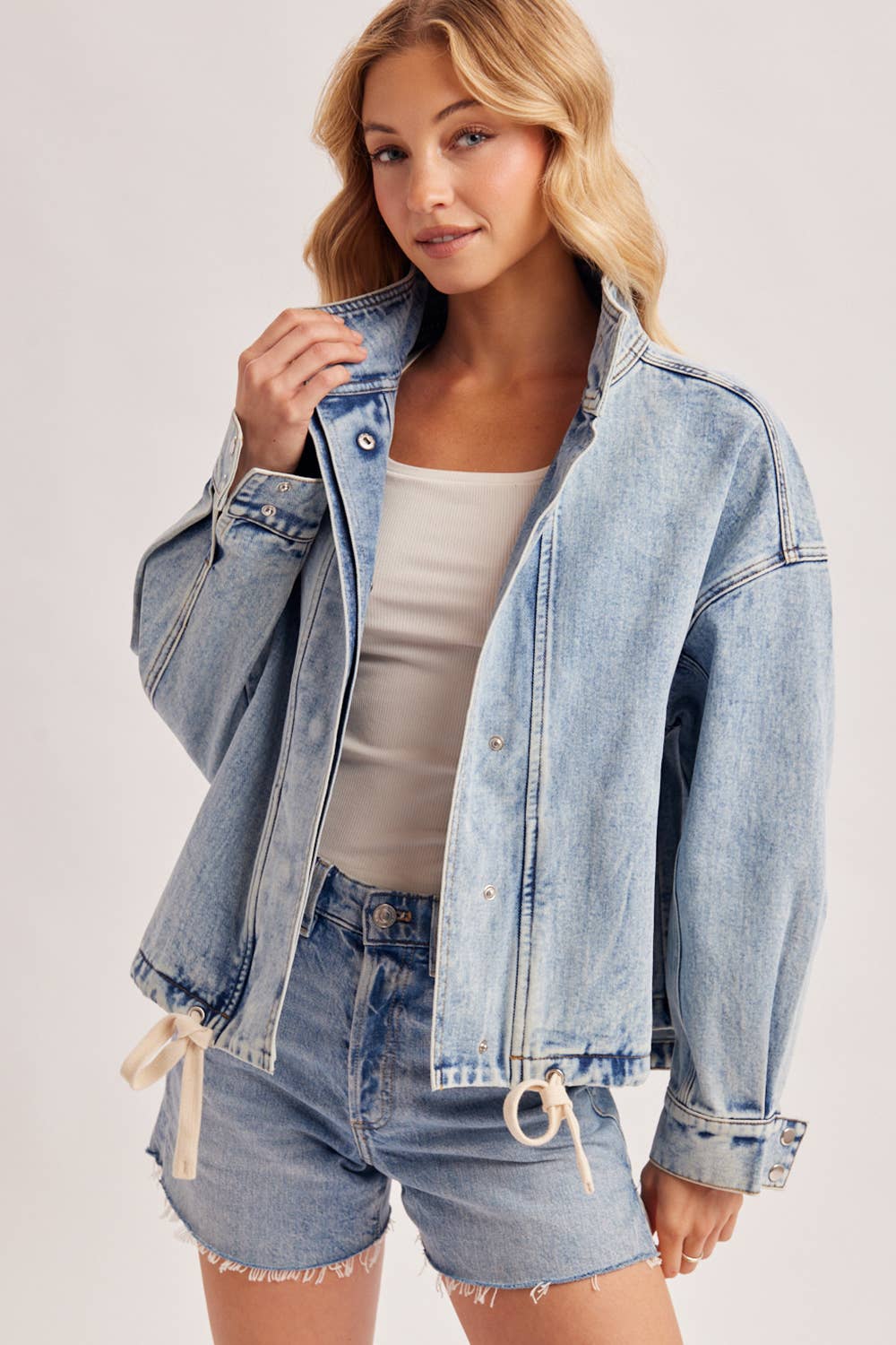 BOXY OVERSIZED FUNNEL NECK DENIM JACKET