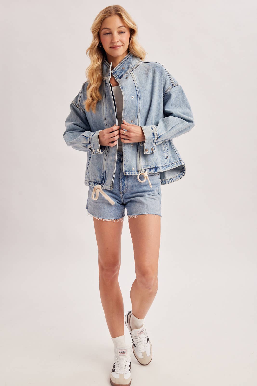 BOXY OVERSIZED FUNNEL NECK DENIM JACKET