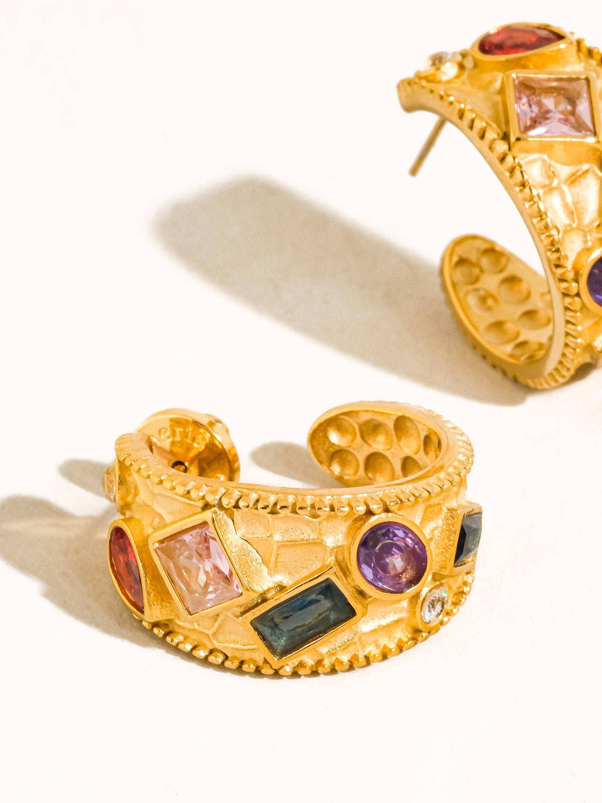 Delmare 18K Gold Vintage Gemstone Hoop Earrings