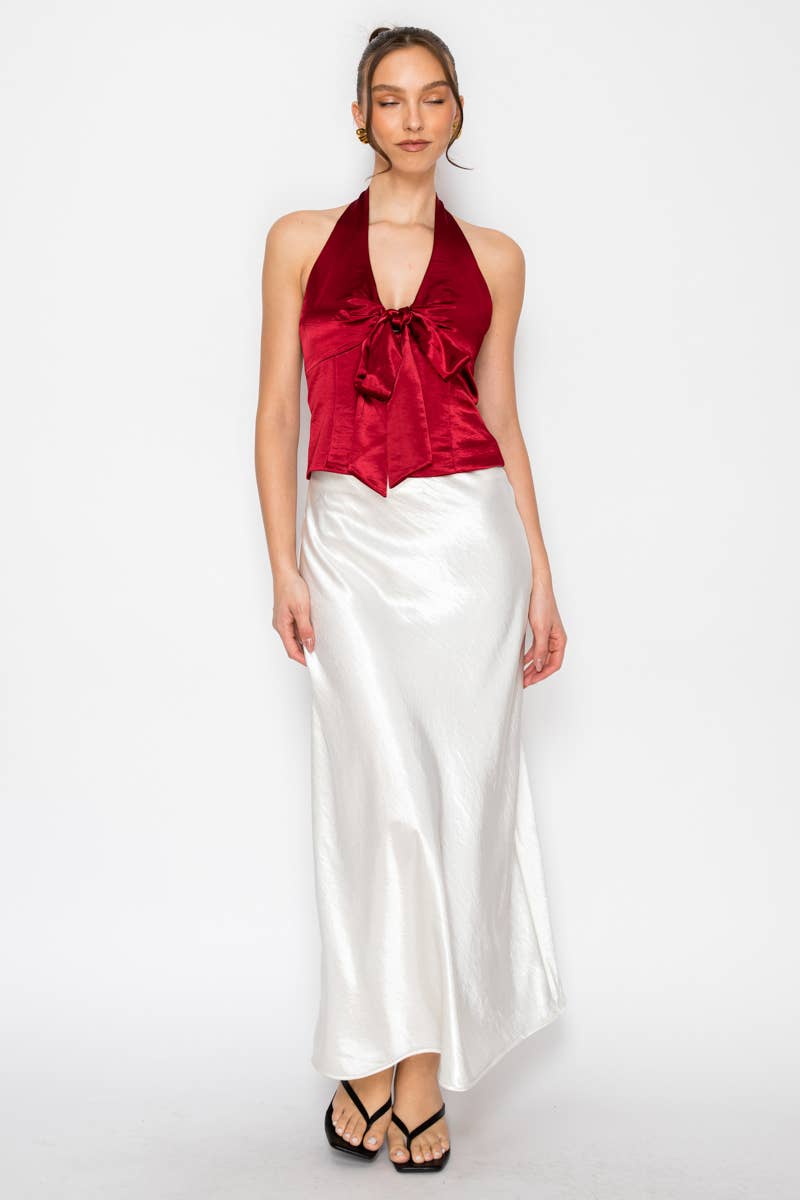 Silky Bias Cut Satin Midi Skirt