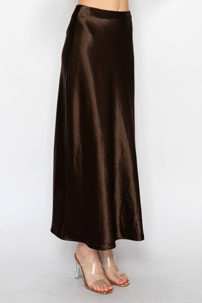 Silky Bias Cut Satin Midi Skirt