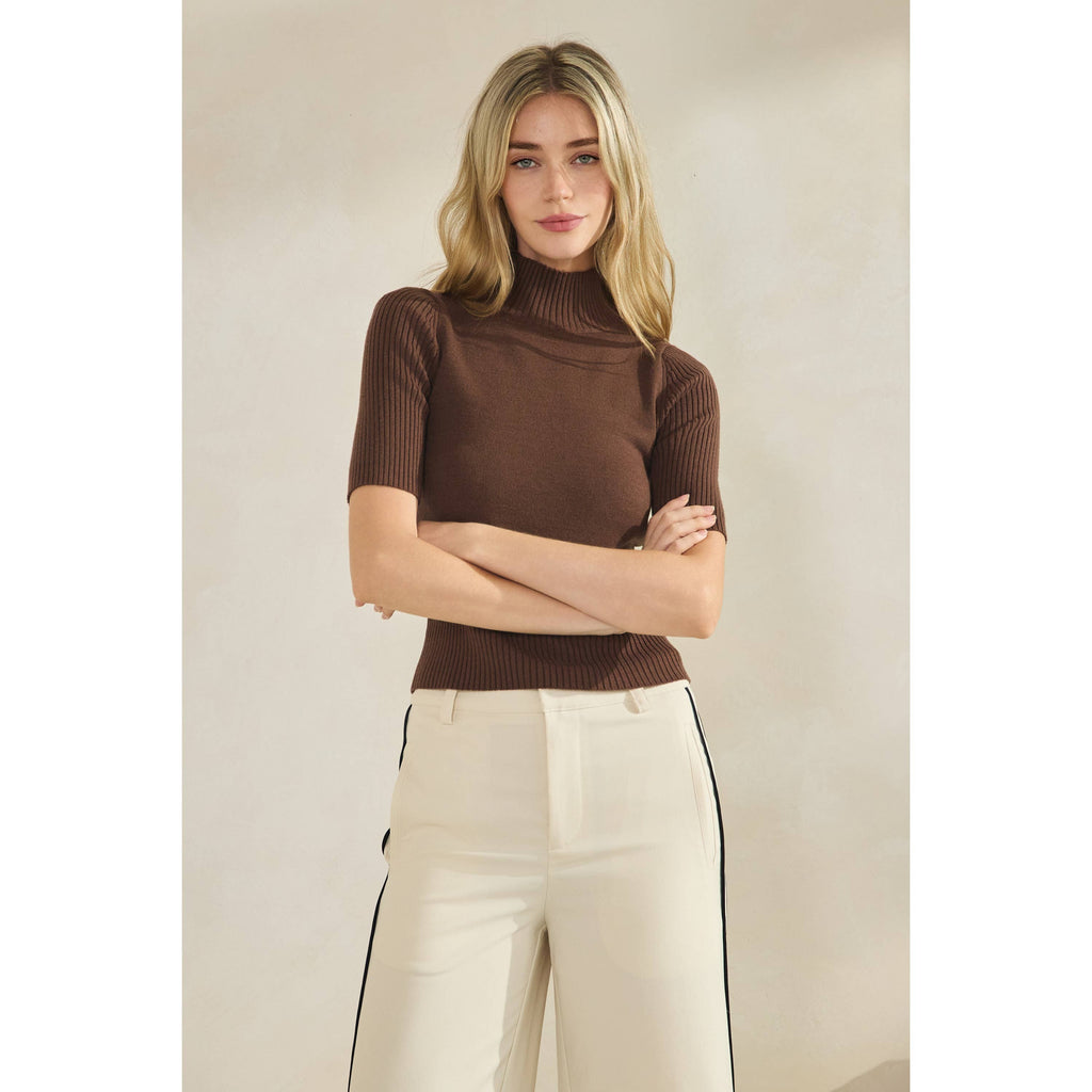 Short Sleeve Mock Neck Sweater Top