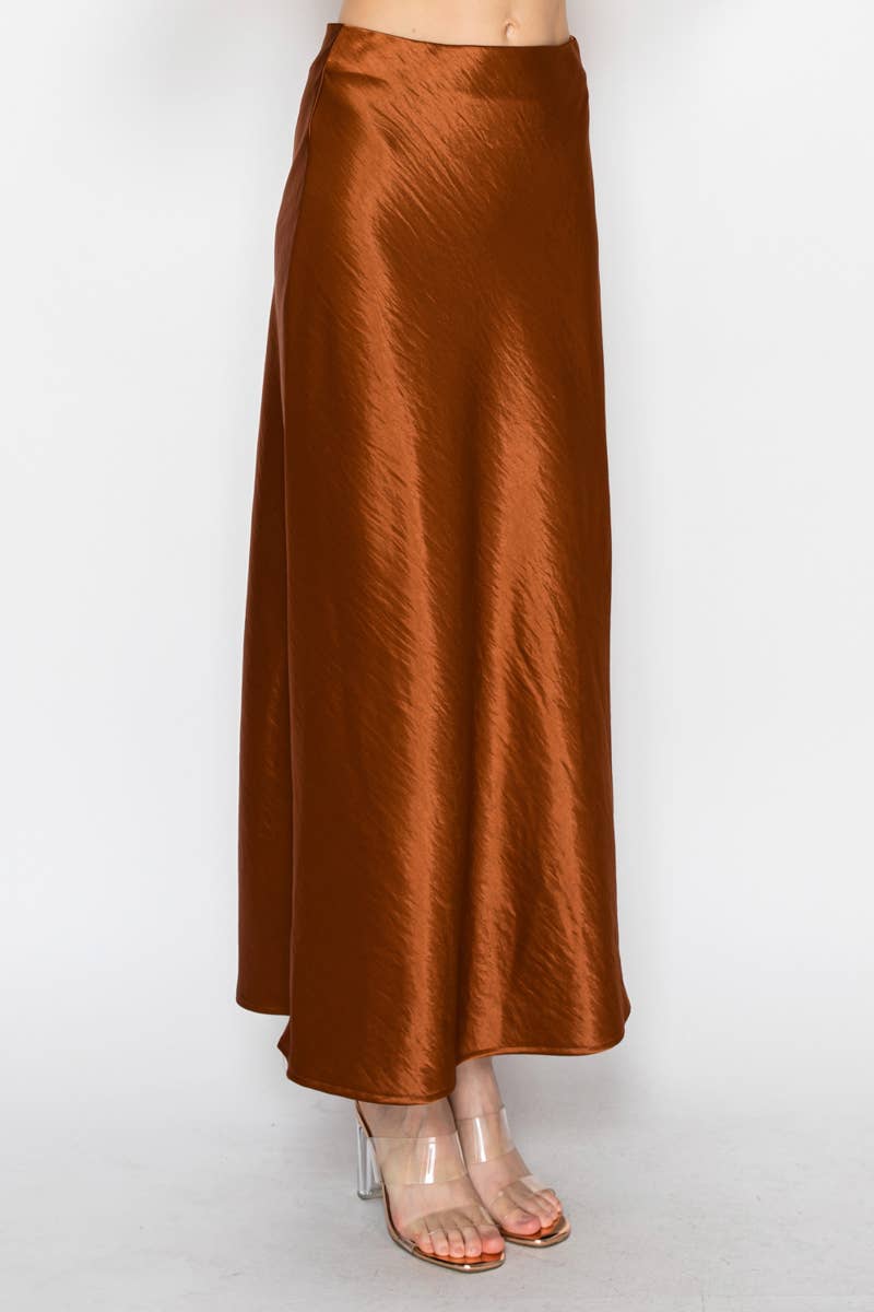 Silky Bias Cut Satin Midi Skirt