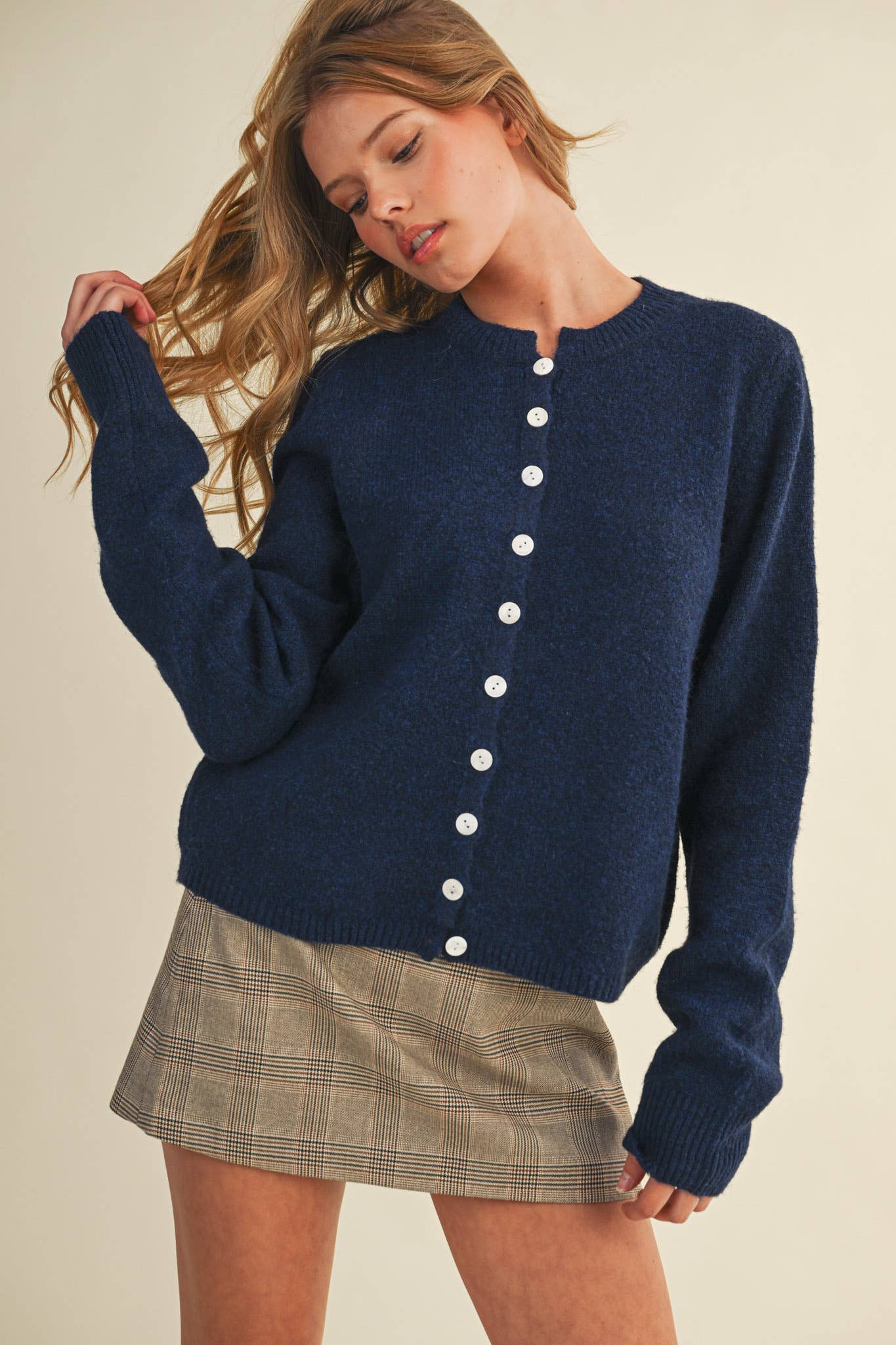 Marled Knit Sweater Cardigan: Midnight Navy