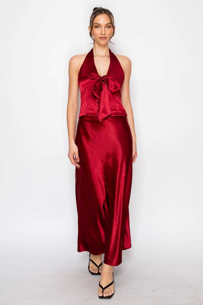 Silky Bias Cut Satin Midi Skirt
