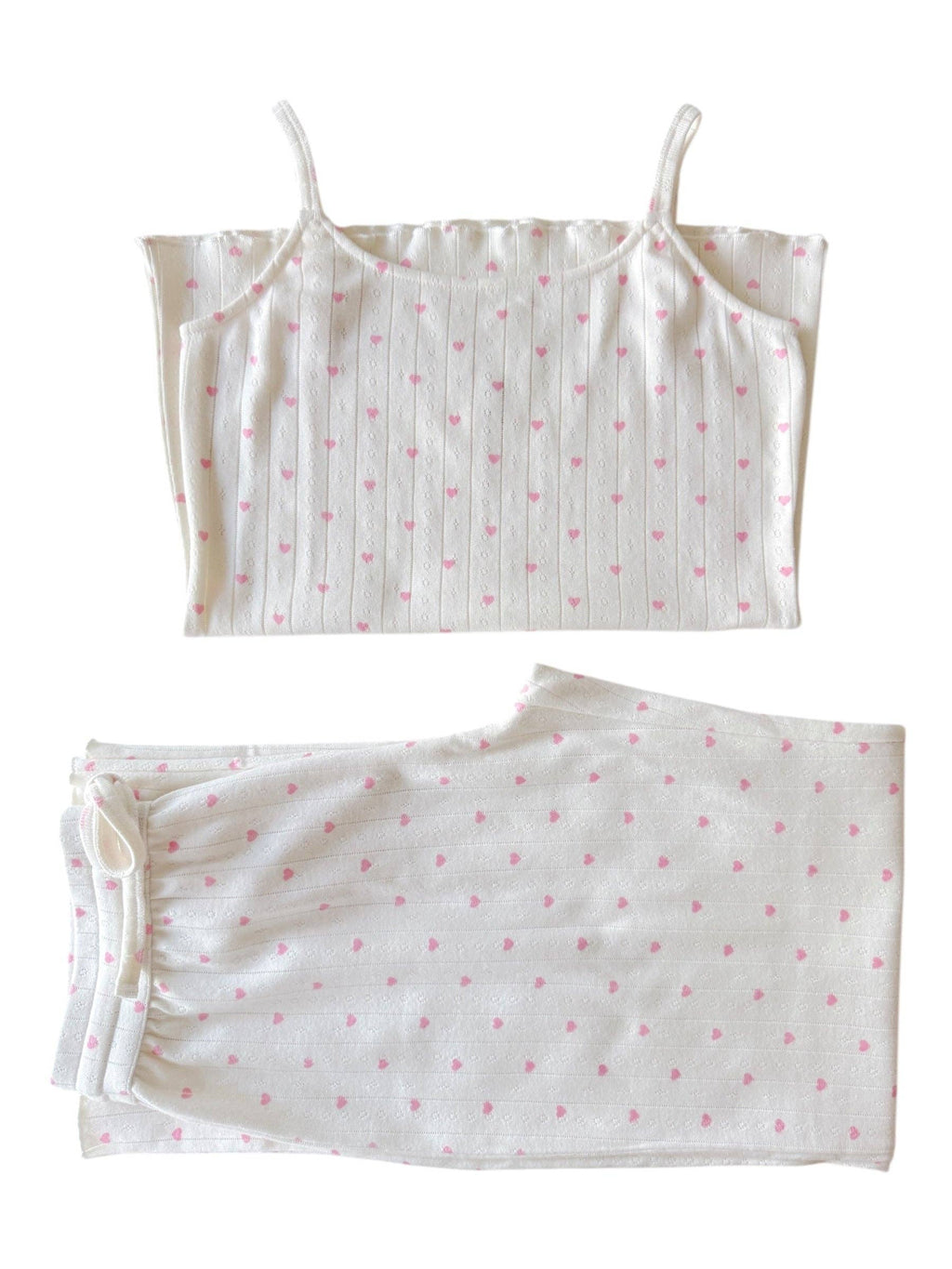 White with Pink Heart / Organic Pointelle Women's Cami Lounge Set