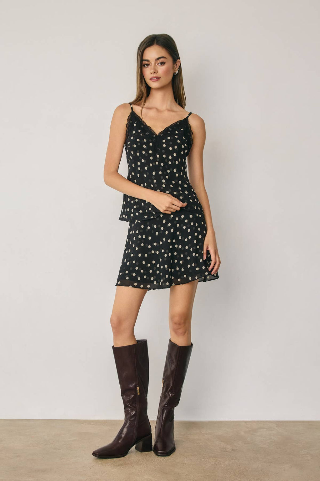 Polka Dot Bias Flared Mini Skirt