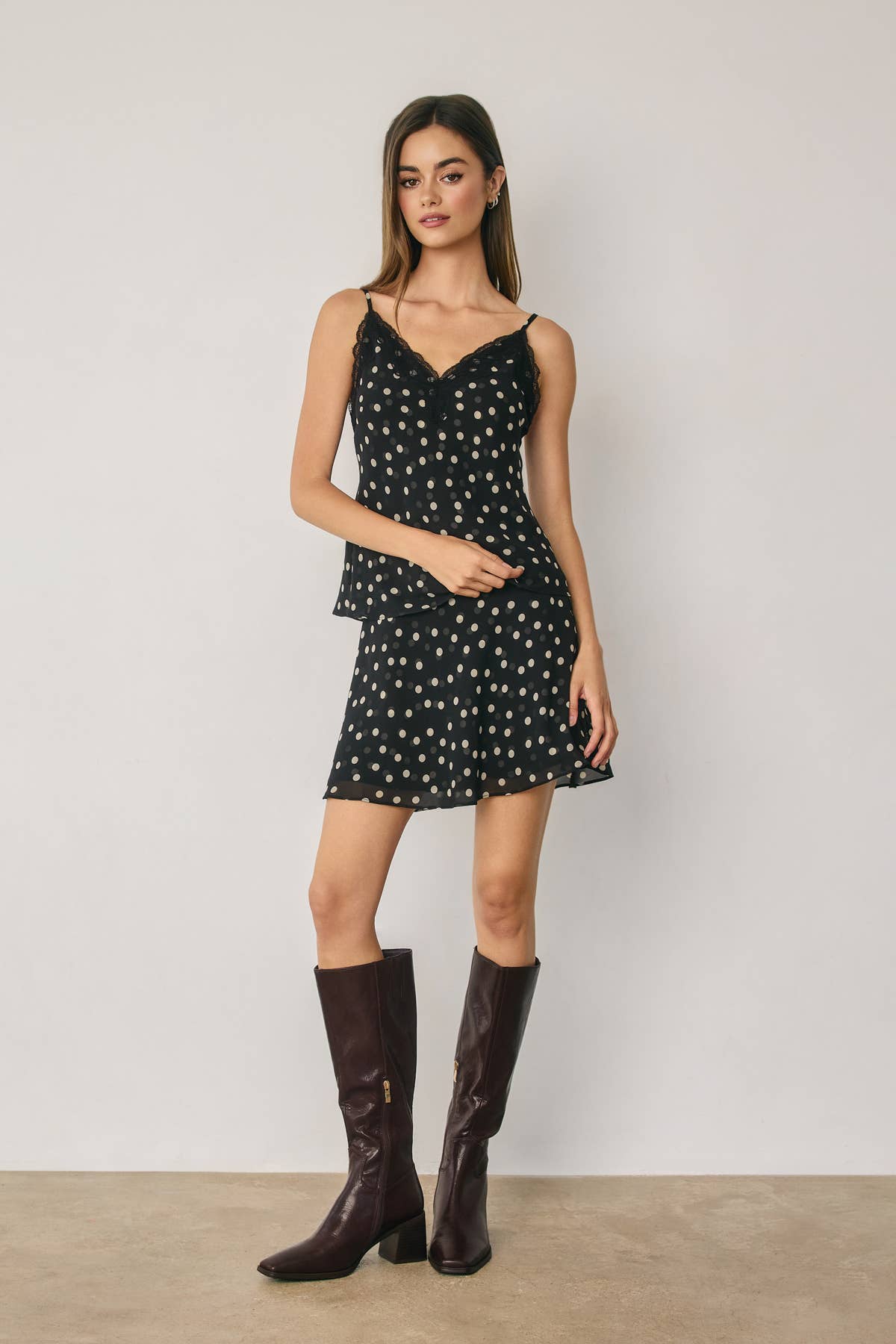 Polka Dot Bias Flared Mini Skirt