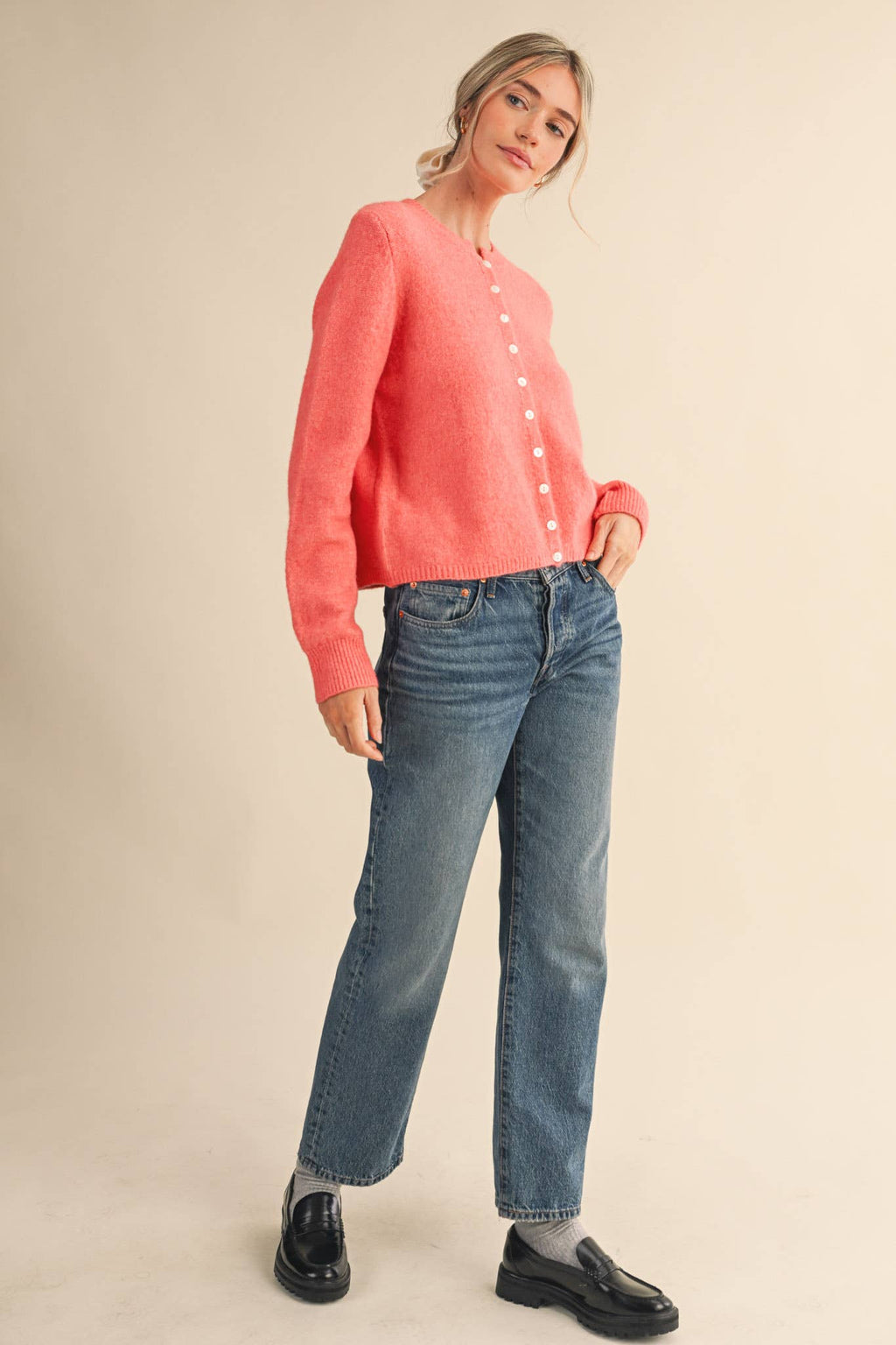 Marled Knit Sweater Cardigan: Midnight Navy