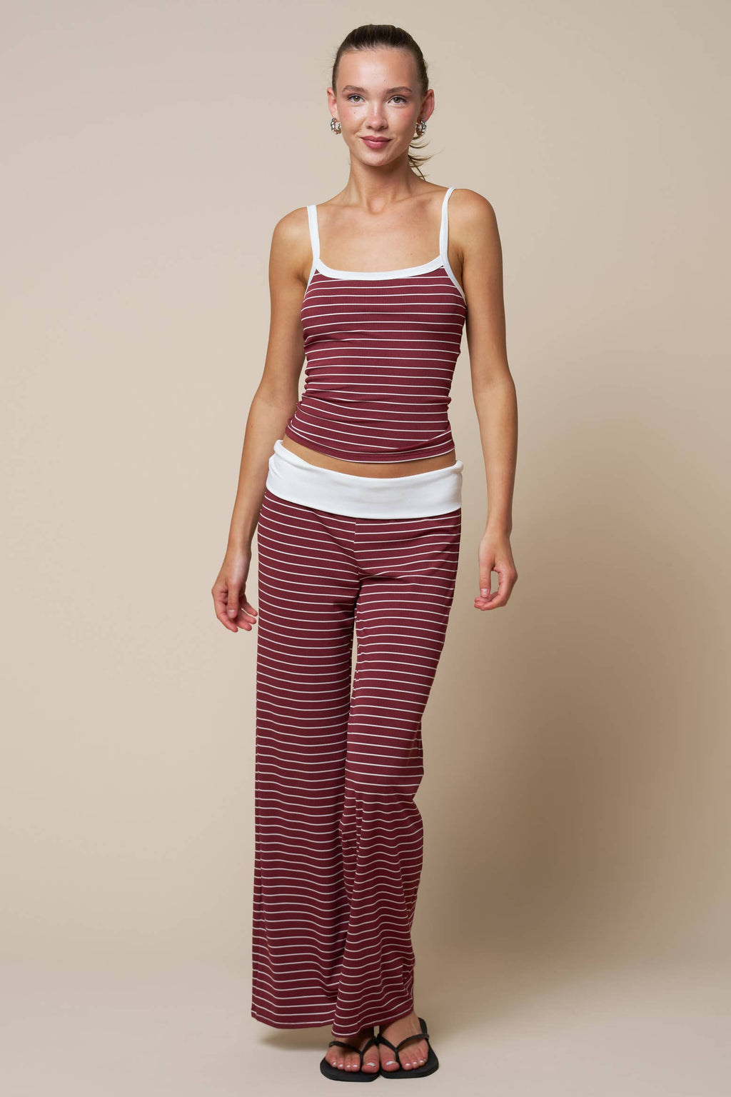 Striped Tank with Fold Over Pant Set
