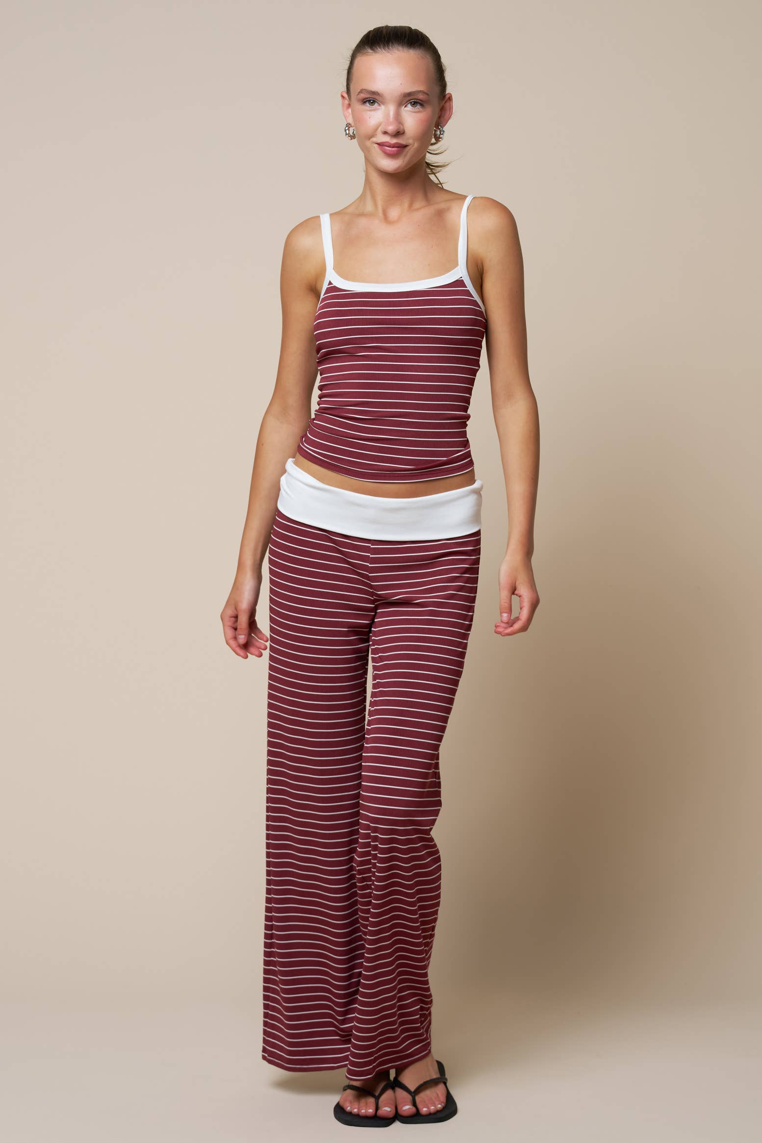Striped Tank with Fold Over Pant Set