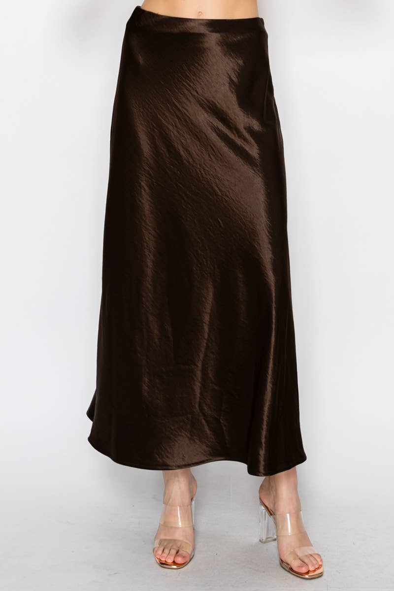 Silky Bias Cut Satin Midi Skirt