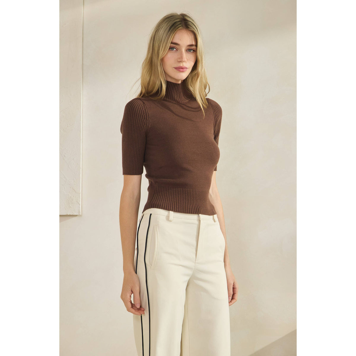 Short Sleeve Mock Neck Sweater Top