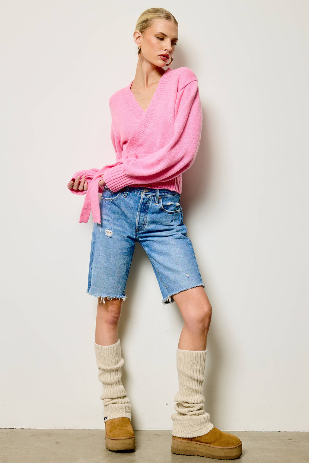 Wrap Tie Knit Sweater: Heather Grey