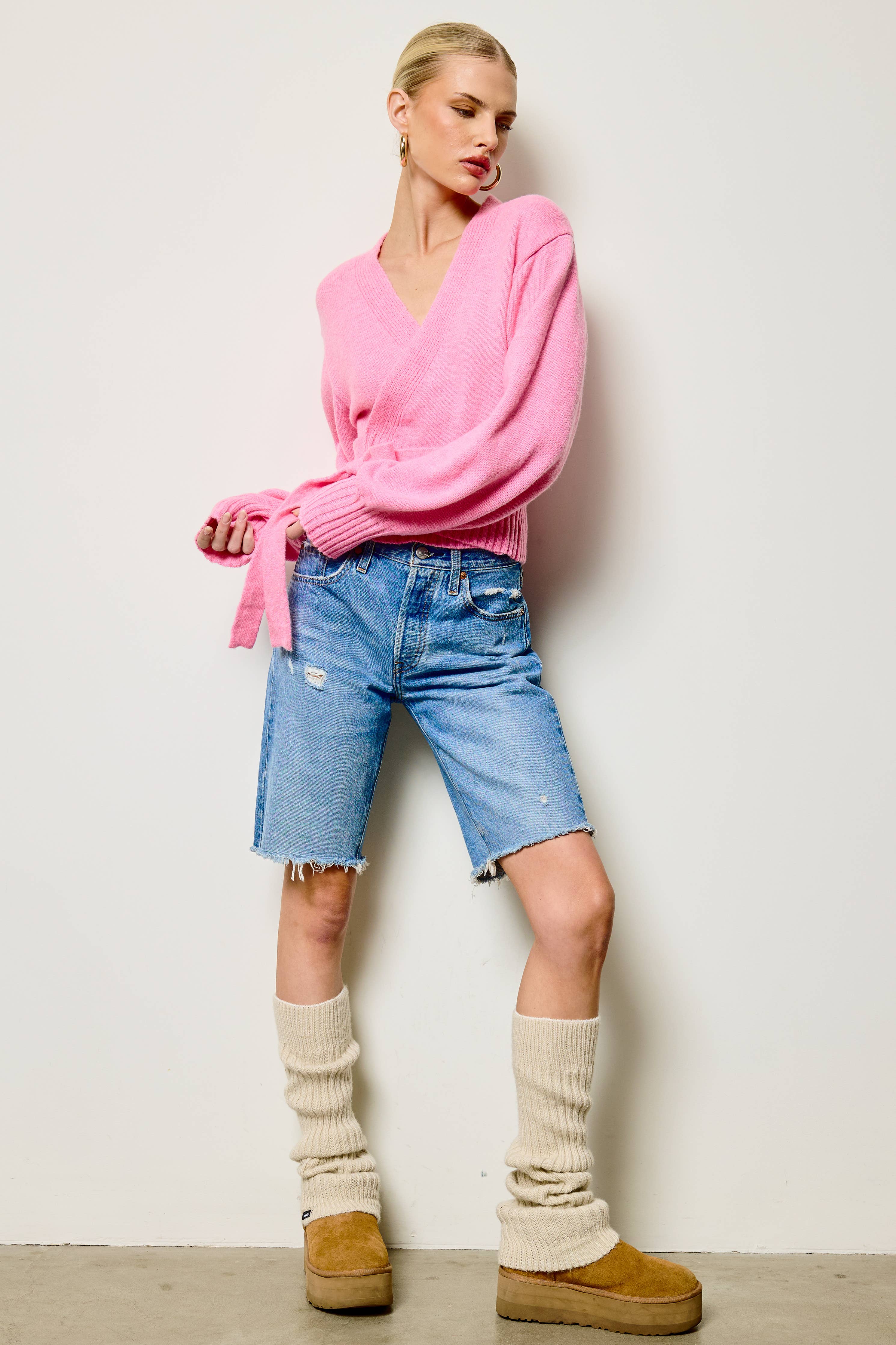 Wrap Tie Knit Sweater: Heather Grey