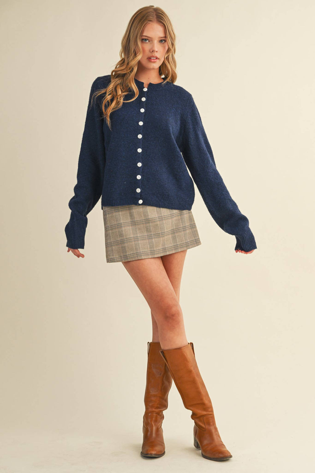 Marled Knit Sweater Cardigan: Midnight Navy