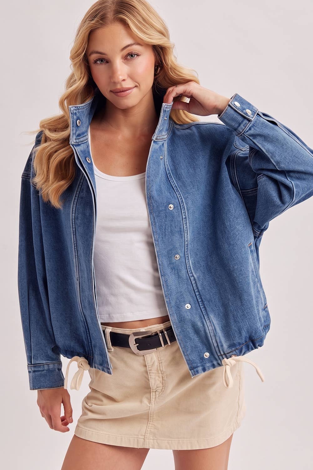 BOXY OVERSIZED FUNNEL NECK DENIM JACKET