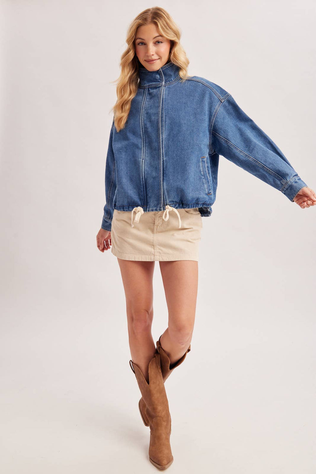 BOXY OVERSIZED FUNNEL NECK DENIM JACKET