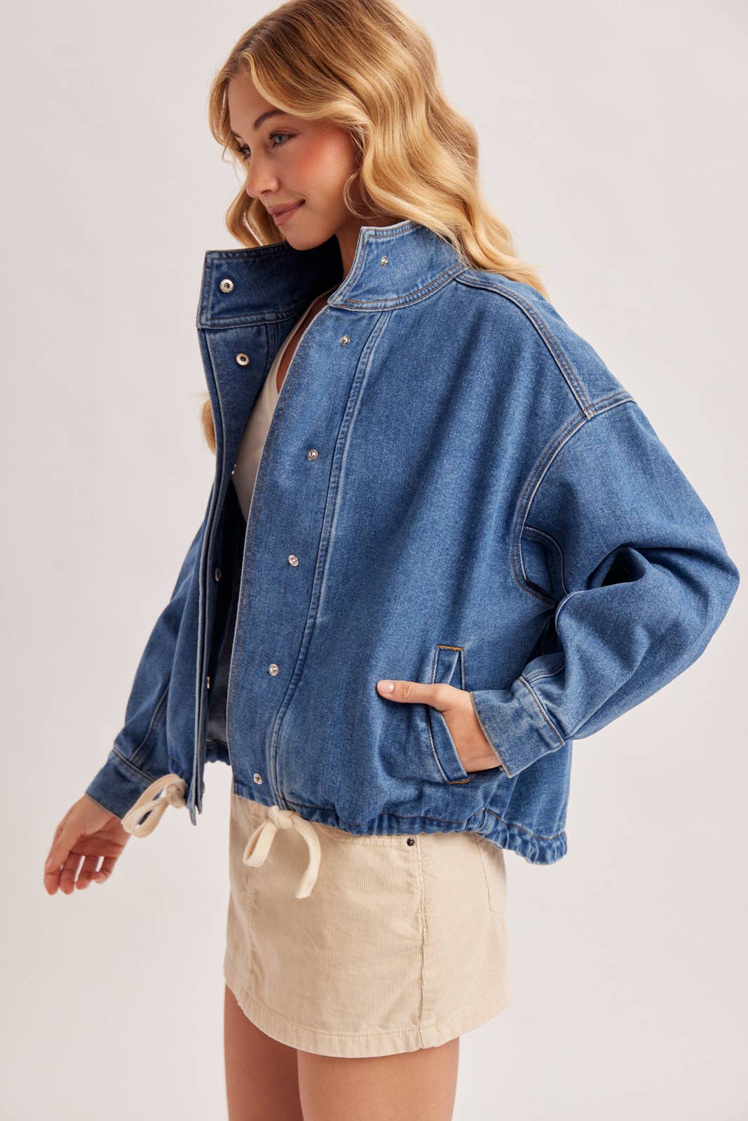 BOXY OVERSIZED FUNNEL NECK DENIM JACKET