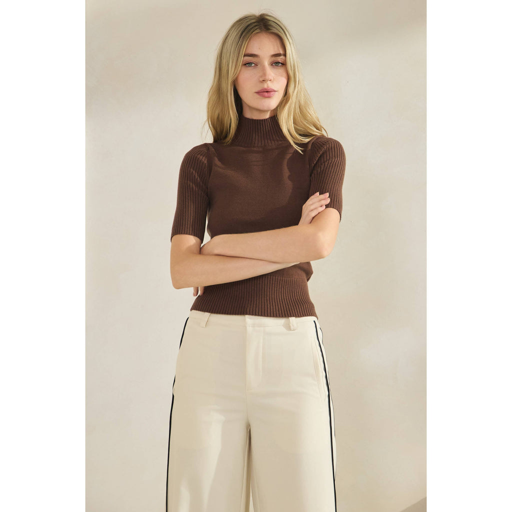 Short Sleeve Mock Neck Sweater Top