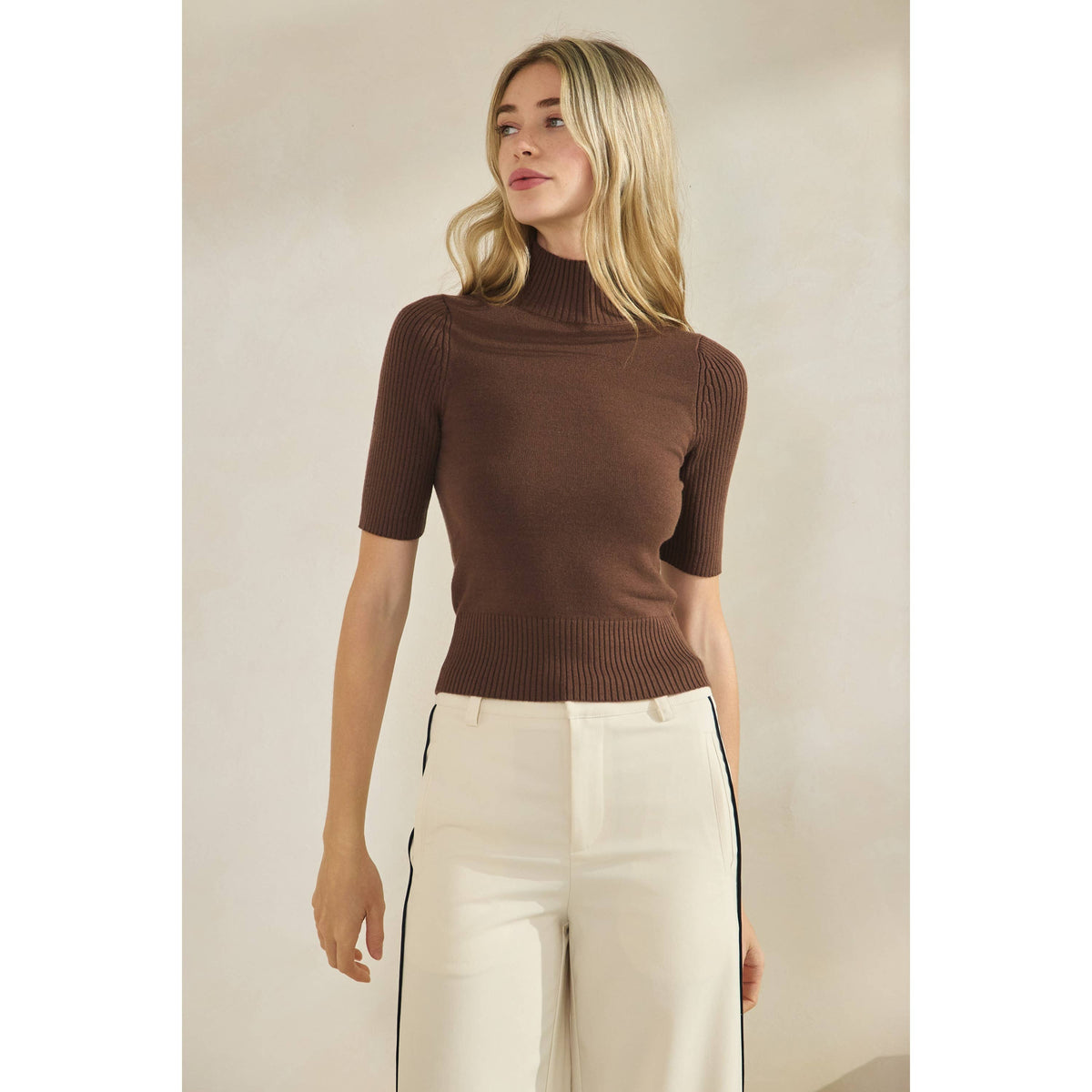 Short Sleeve Mock Neck Sweater Top