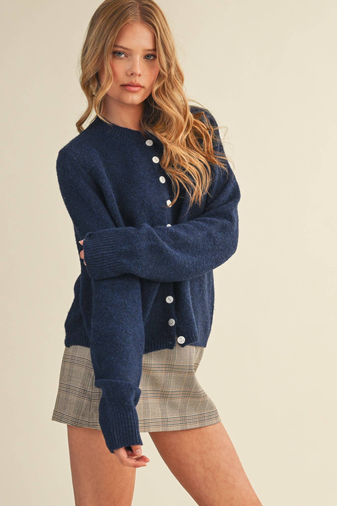 Marled Knit Sweater Cardigan: Midnight Navy