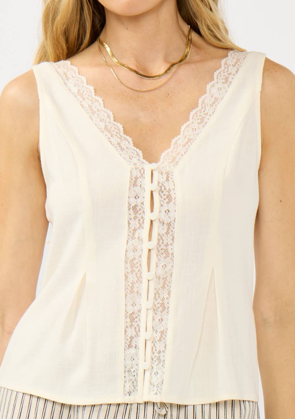 Romantic Lace Trim Button Front Top