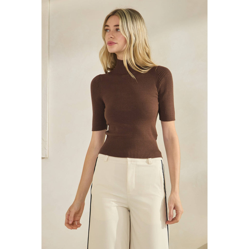Short Sleeve Mock Neck Sweater Top