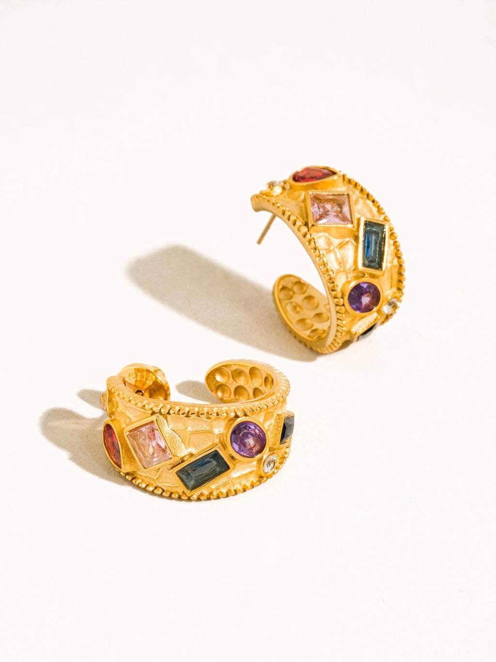 Delmare 18K Gold Vintage Gemstone Hoop Earrings
