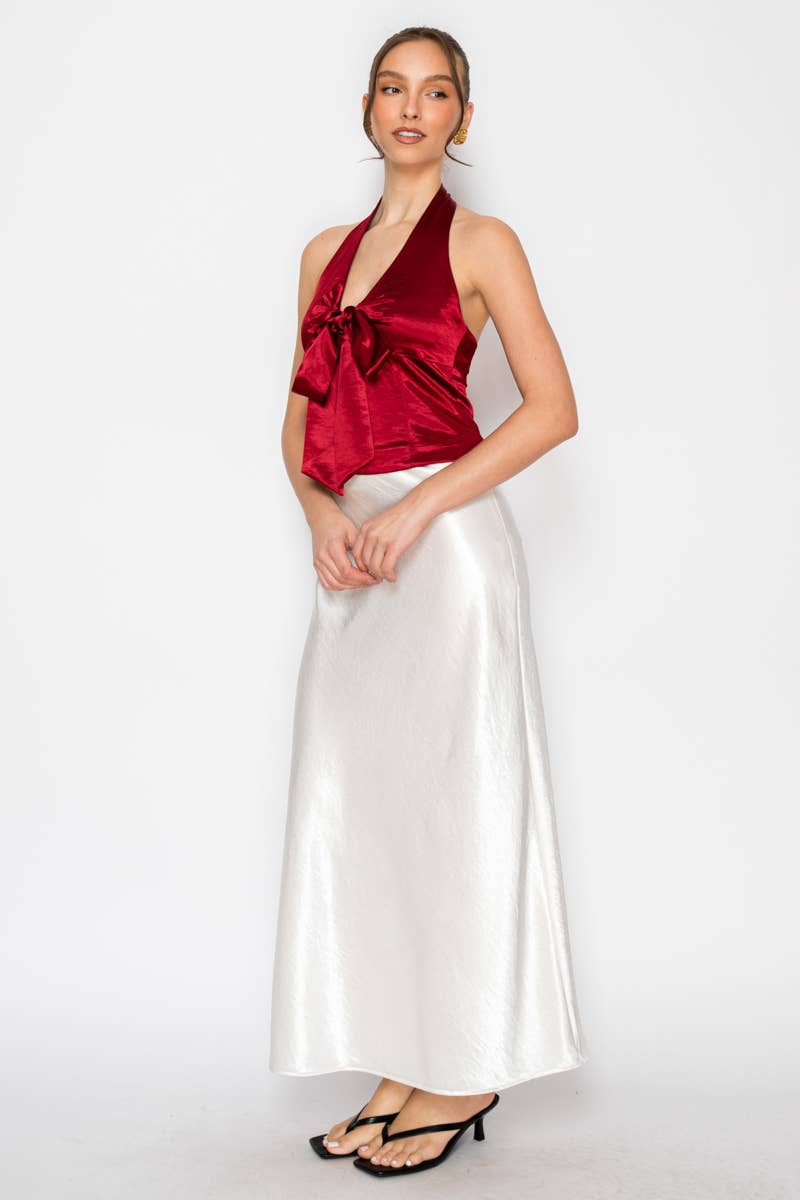 Silky Bias Cut Satin Midi Skirt