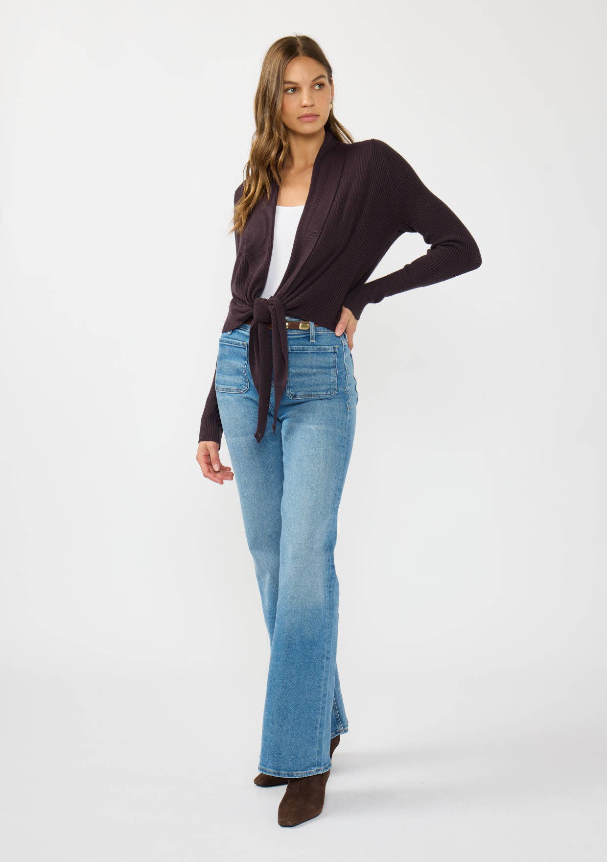 Waffle Knit Long Cozy Wrap Top