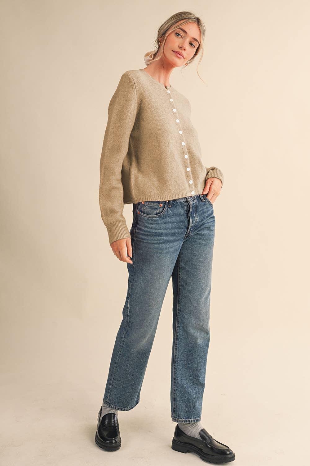 Marled Knit Sweater Cardigan: Midnight Navy