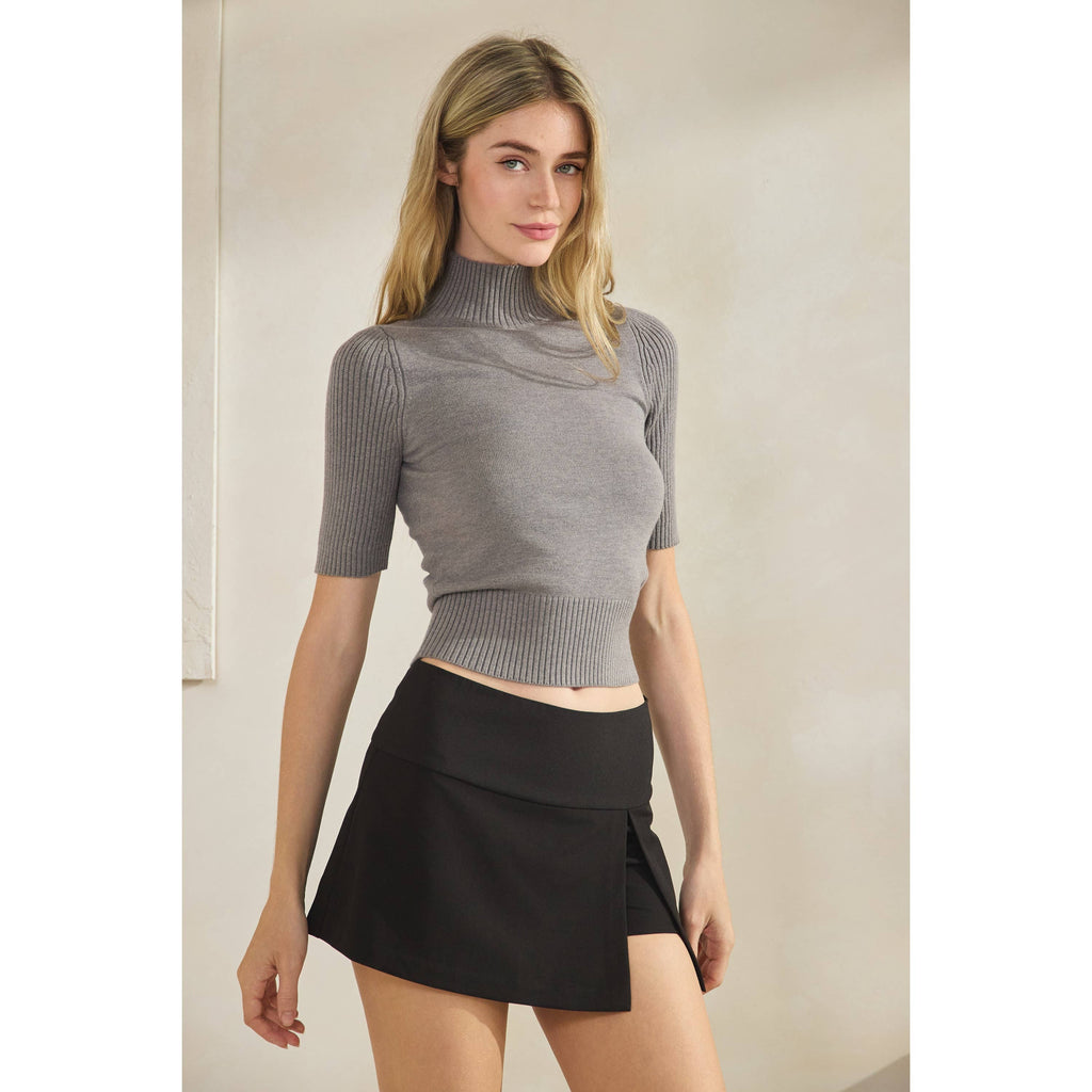 Short Sleeve Mock Neck Sweater Top