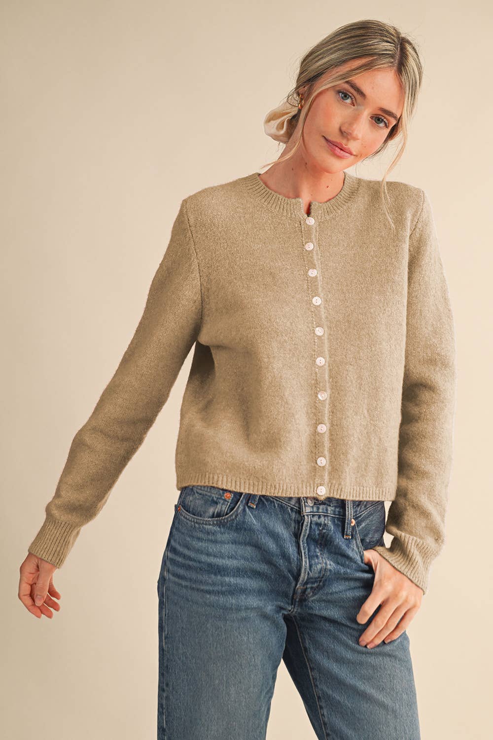 Marled Knit Sweater Cardigan: Midnight Navy