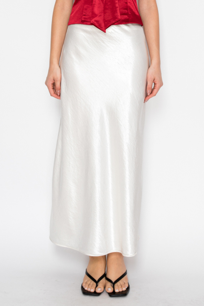 Silky Bias Cut Satin Midi Skirt