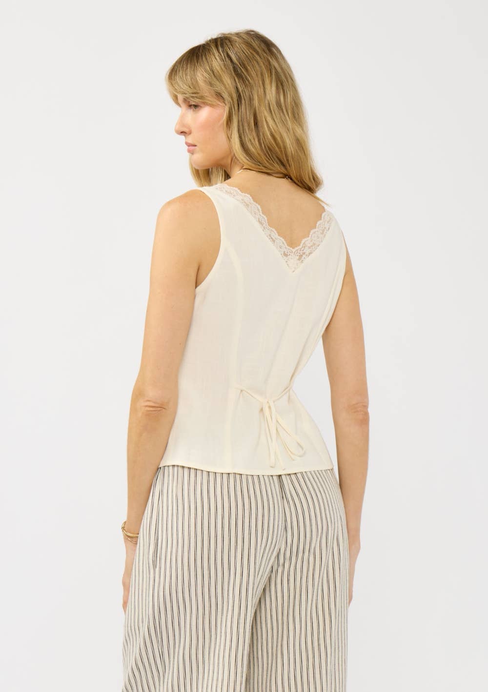 Romantic Lace Trim Button Front Top