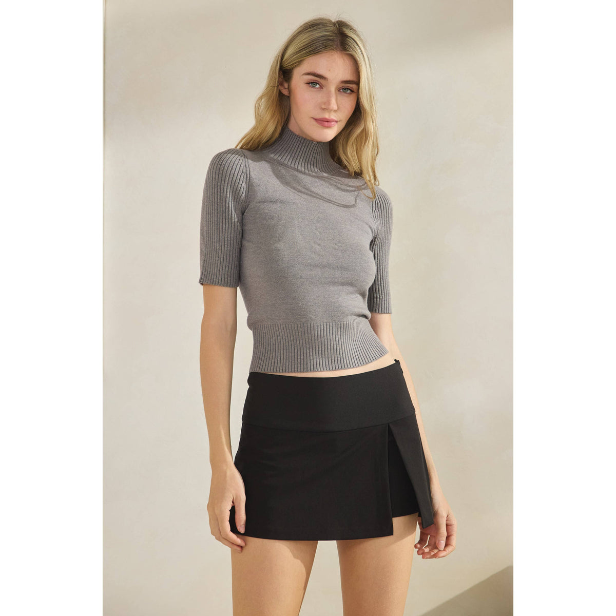 Short Sleeve Mock Neck Sweater Top